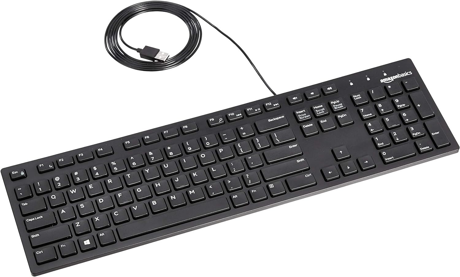 Amazon Basics Wired Keyboard – Full-Size QWERTY, USB, Black