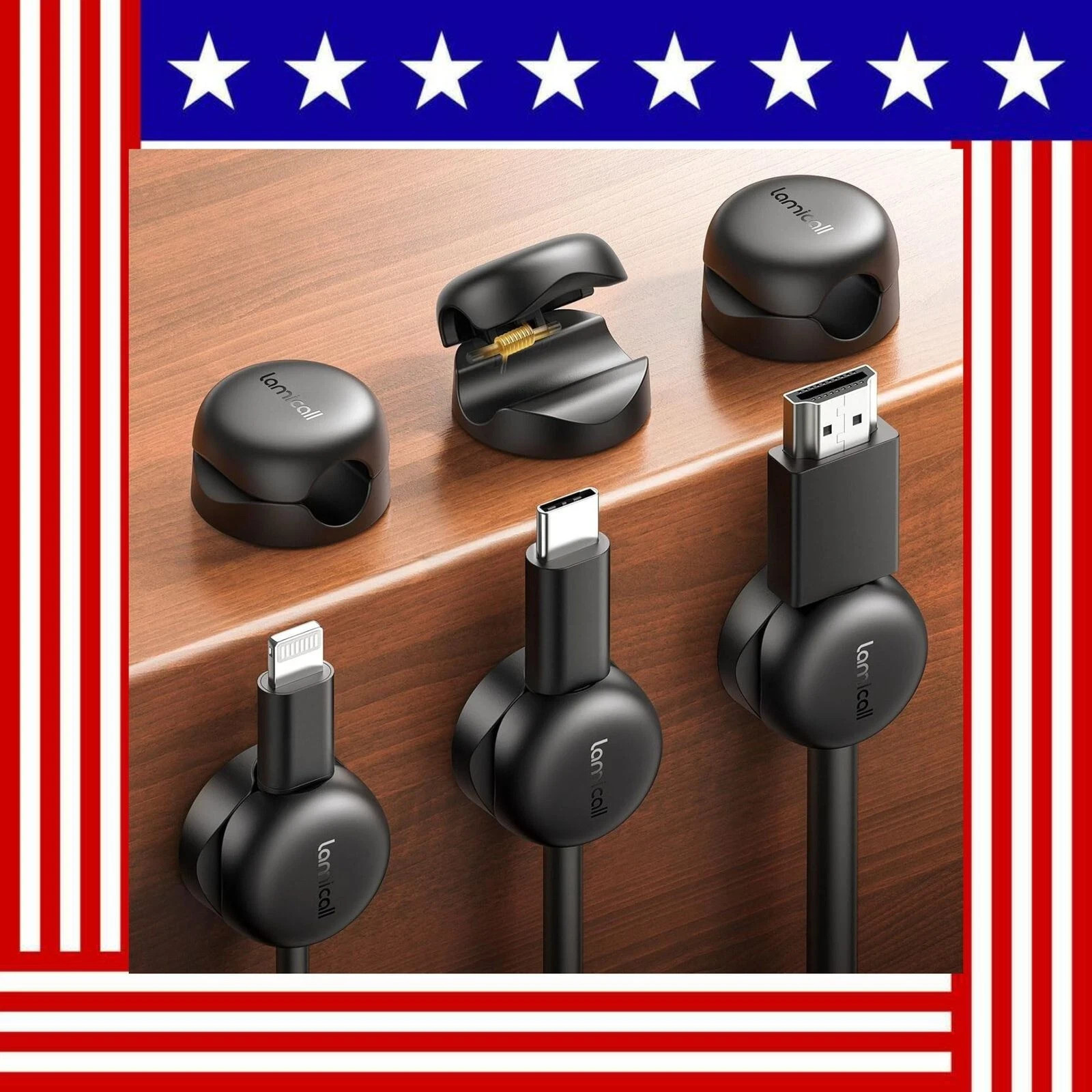 Lamicall Cable Clips, Spring Cord Organizer Holder - 6Pack Latest Compact Desk..