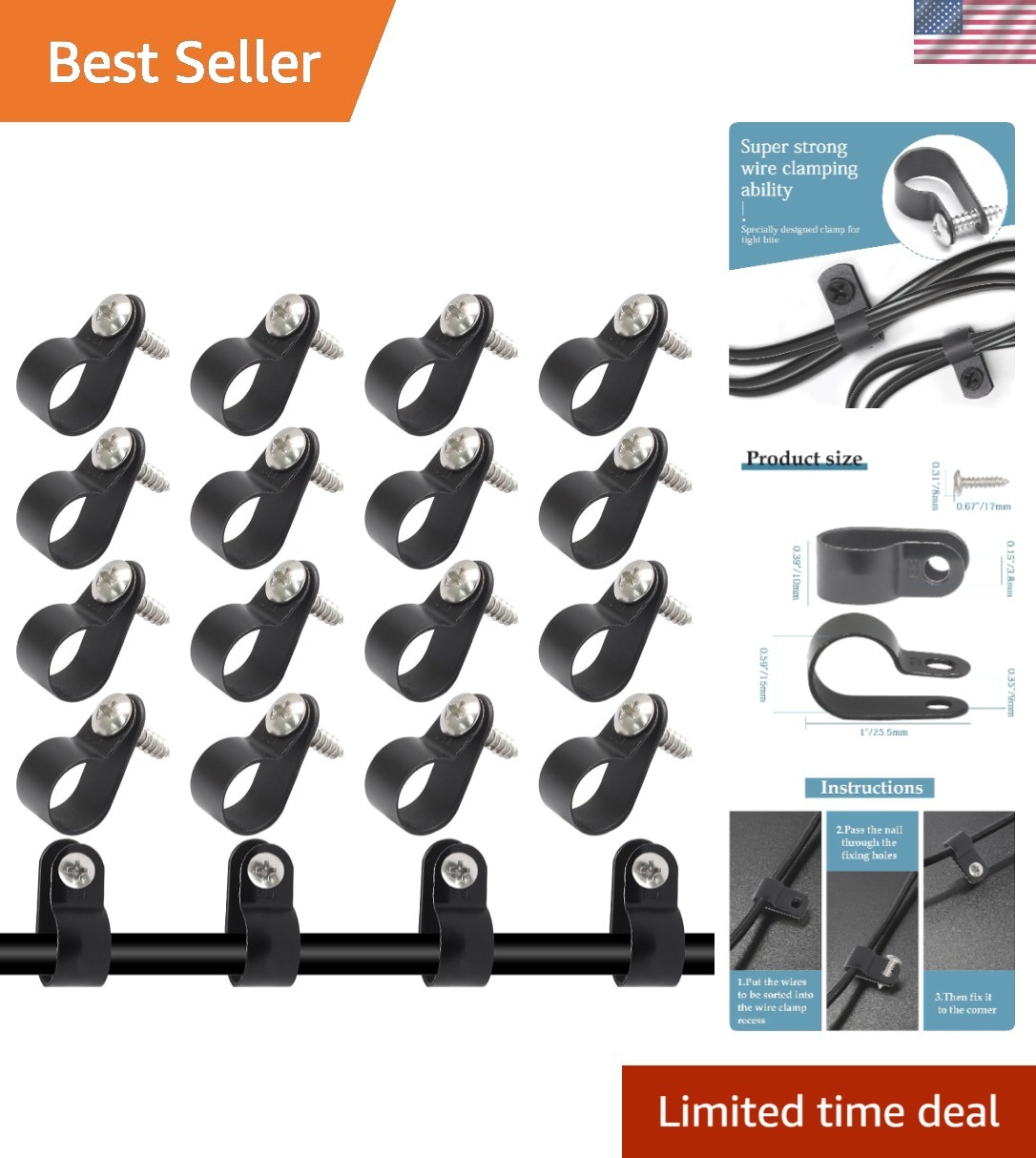 100 Pcs High-Quality 1/2 Inch Nylon Cable Clips with Included Stainless Screws