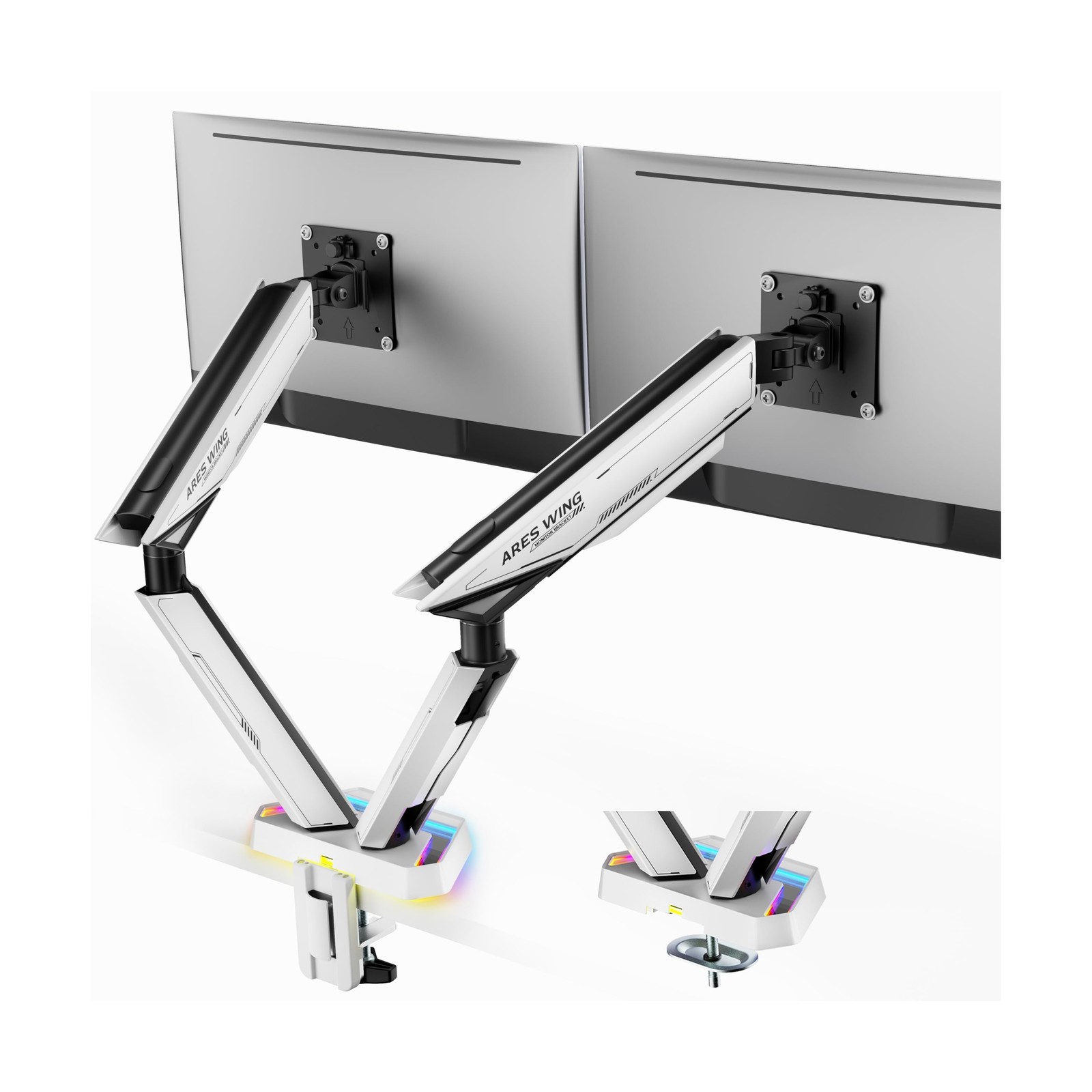 ARES WING RGB Dual Monitor Arm for 17-38" Ultrawide Screens, Holds 35.2lbs, H...