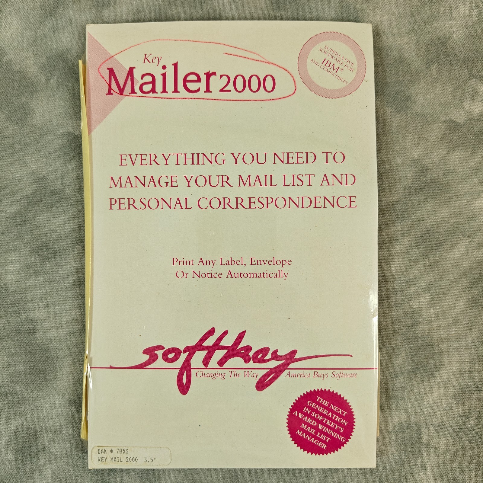 Vintage SoftKey Key Mailer 2000 3.5" Floppy IBM PC Sealed Mailing List Software