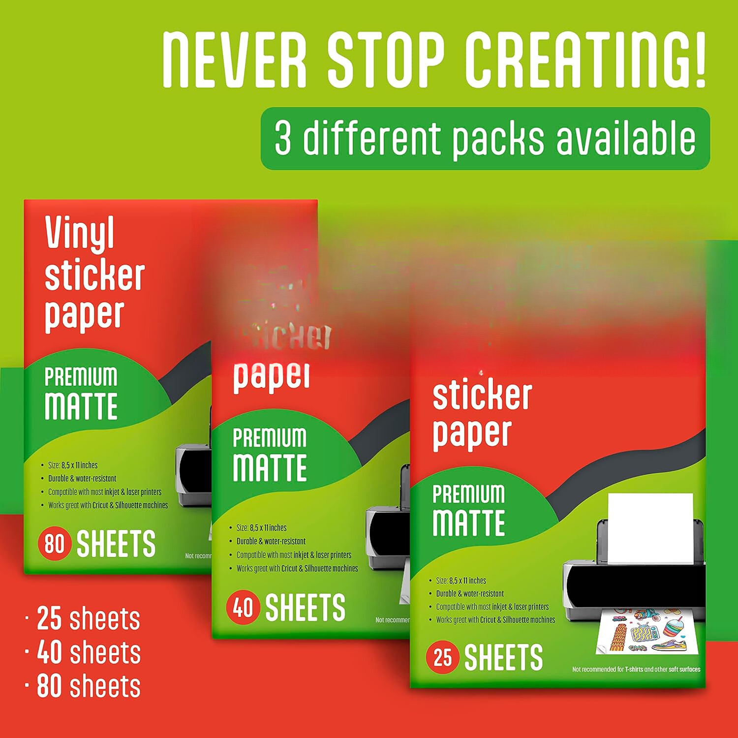 Printable Vinyl Stickers for Inkjet Printers-25 Sheets,Waterproof,Tear Resistant