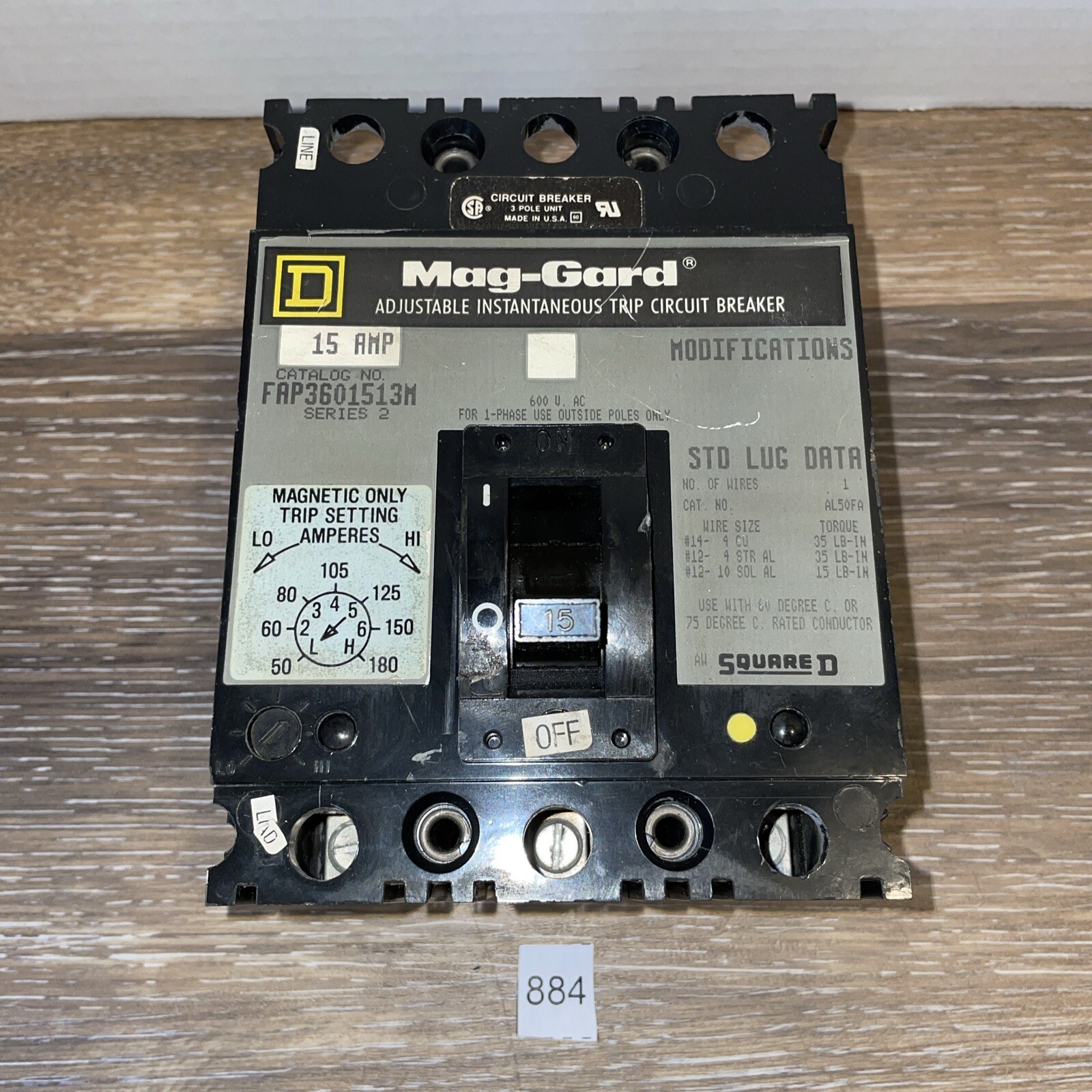 Square D FAP3601513M Series 2 15Amp Circuit Breaker