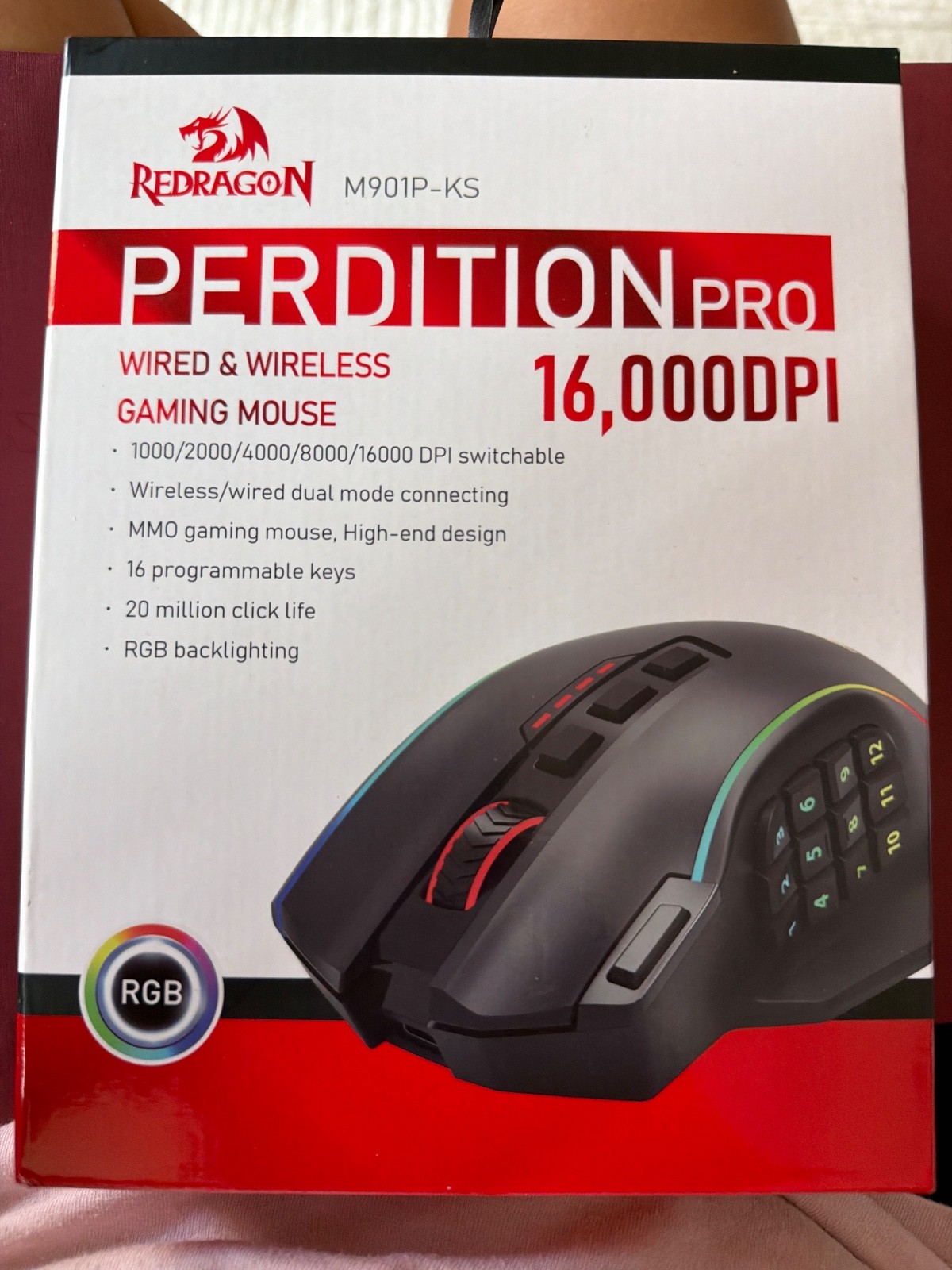 Red Dragon Perdition Pro 16000 DPI Wired And Wireless Gaming Mouse Model...