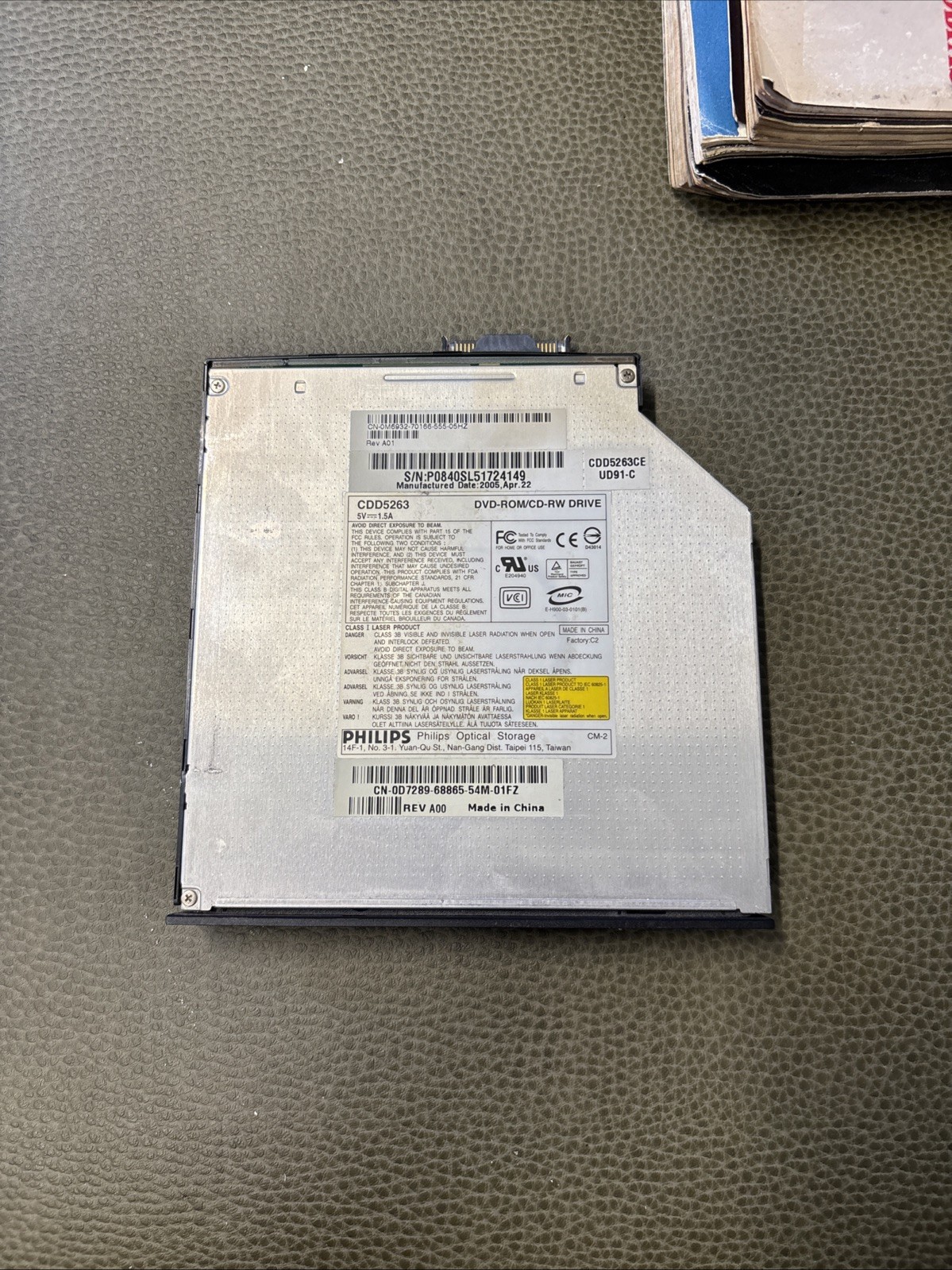 PHILIPS CD-RW DVD ROM CDD5263 SLIM OPTICAL DRIVE Untested