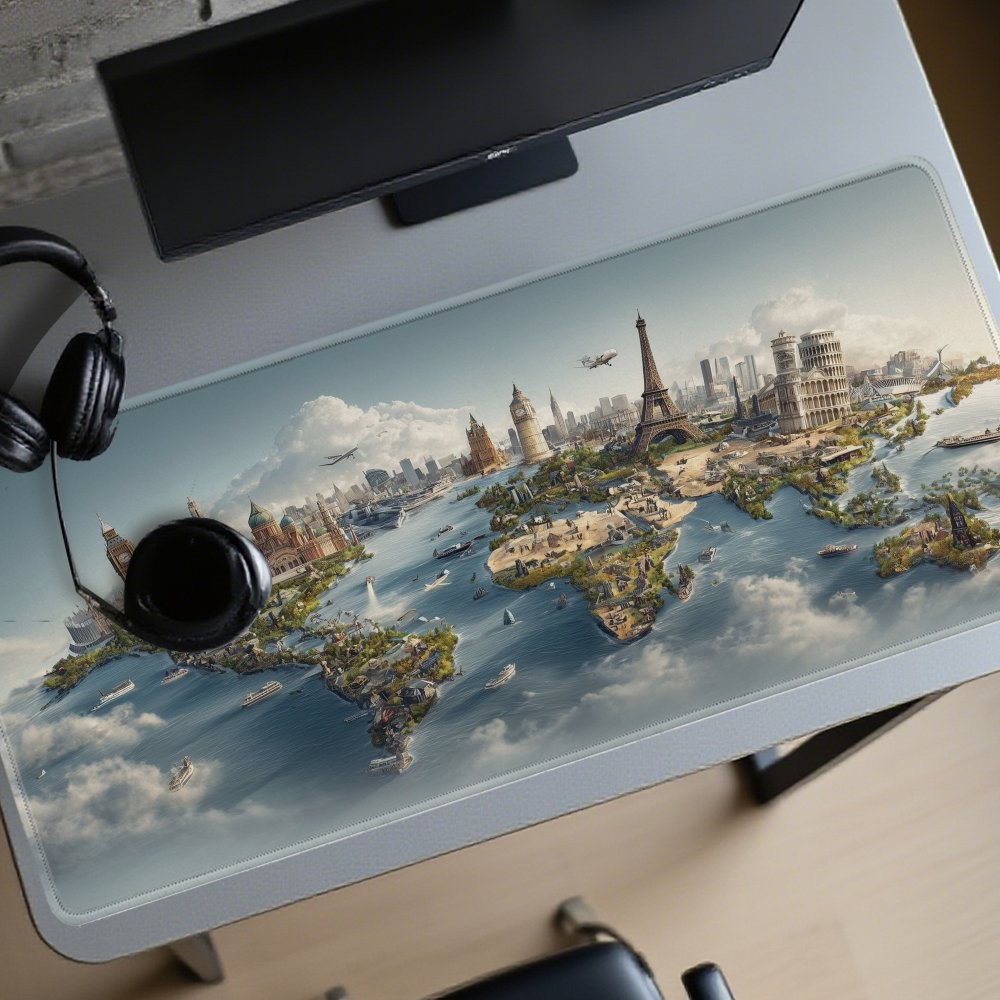 Extra Large Gaming Desk Mat And Mouse Pad - World Map with Europe, Africa, Asi