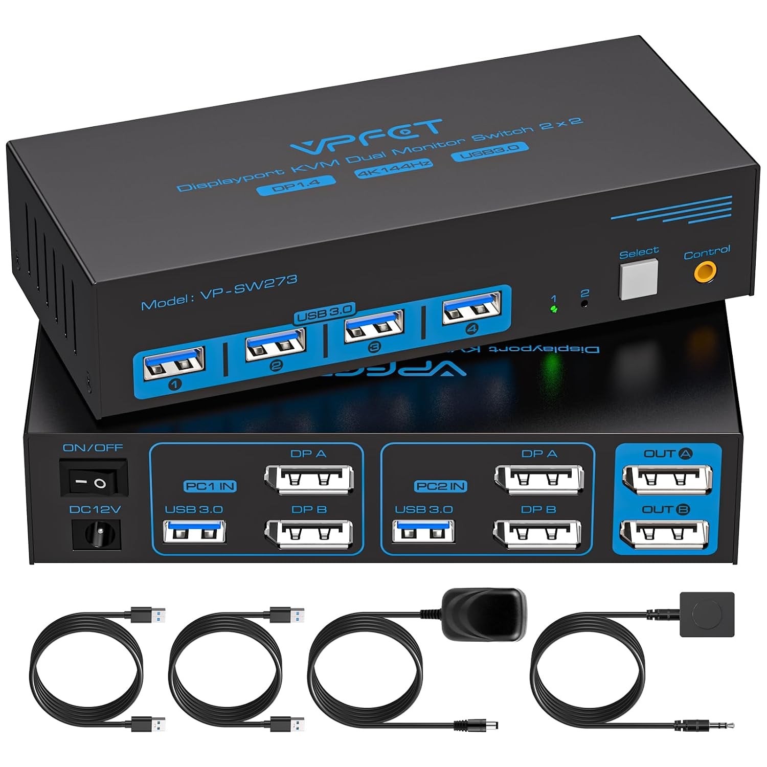8K@60Hz HD Displayport KVM Switch USB 3.0 2 Monitors 2 Computers 4K@120Hz