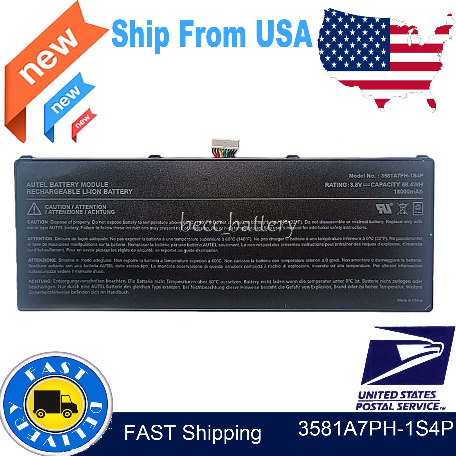 New battery For AUTEL MaxiSYS Ultra 3581A7PH-1S4P MLP3581107-1S4P 3.8V 18000mAh