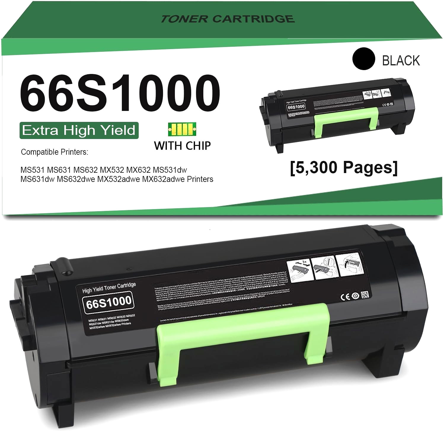 66S1000 Black Toner Cartridge for Lexmark MS631/MS632/MX632 Printers 5000-Page