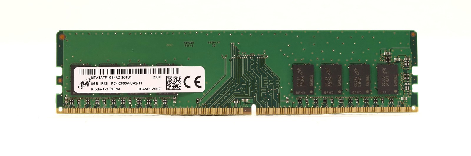 Micron 8GB 1Rx8 PC4-2666V-UA2-11 Non-ECC Unbuffered RAM P/N: MTA8ATF1G64AZ-2G6J1