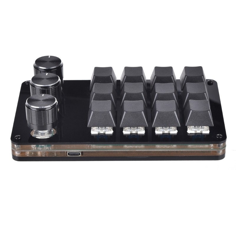 One Handed Programmable Mechanical Keyboard 12 Keys Macro Keyboard with 3 Knob