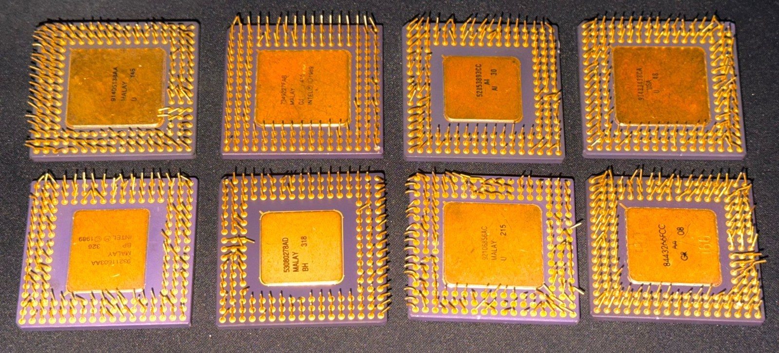 Lot of 8 Intel 486 Ceramic Gold Cap CPUs - Retro i486 Processors
