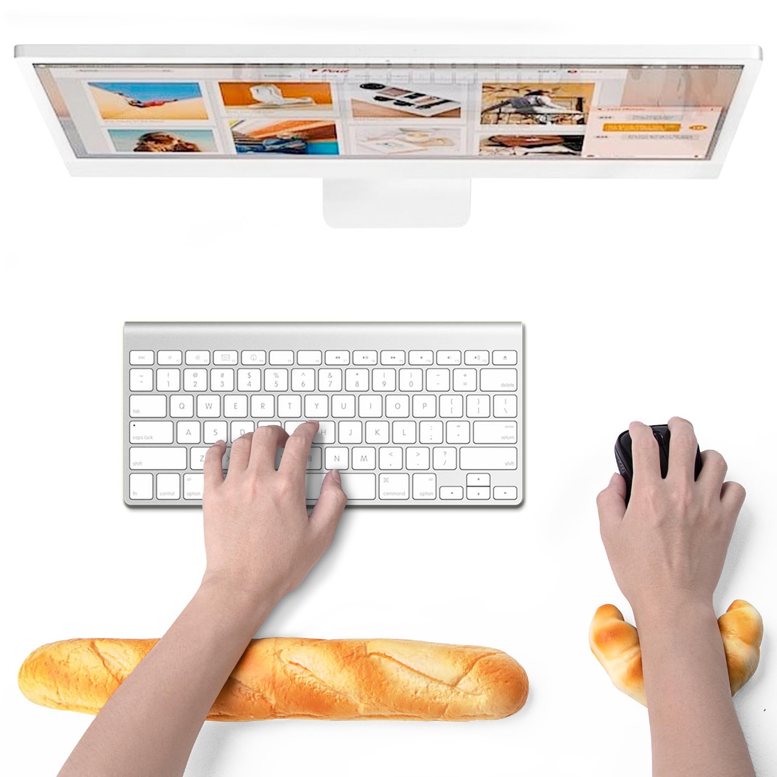 Soft Toast Bread Baguette Shape Anti-Skid Keyboard Wrist Rest & Wrist for Off...