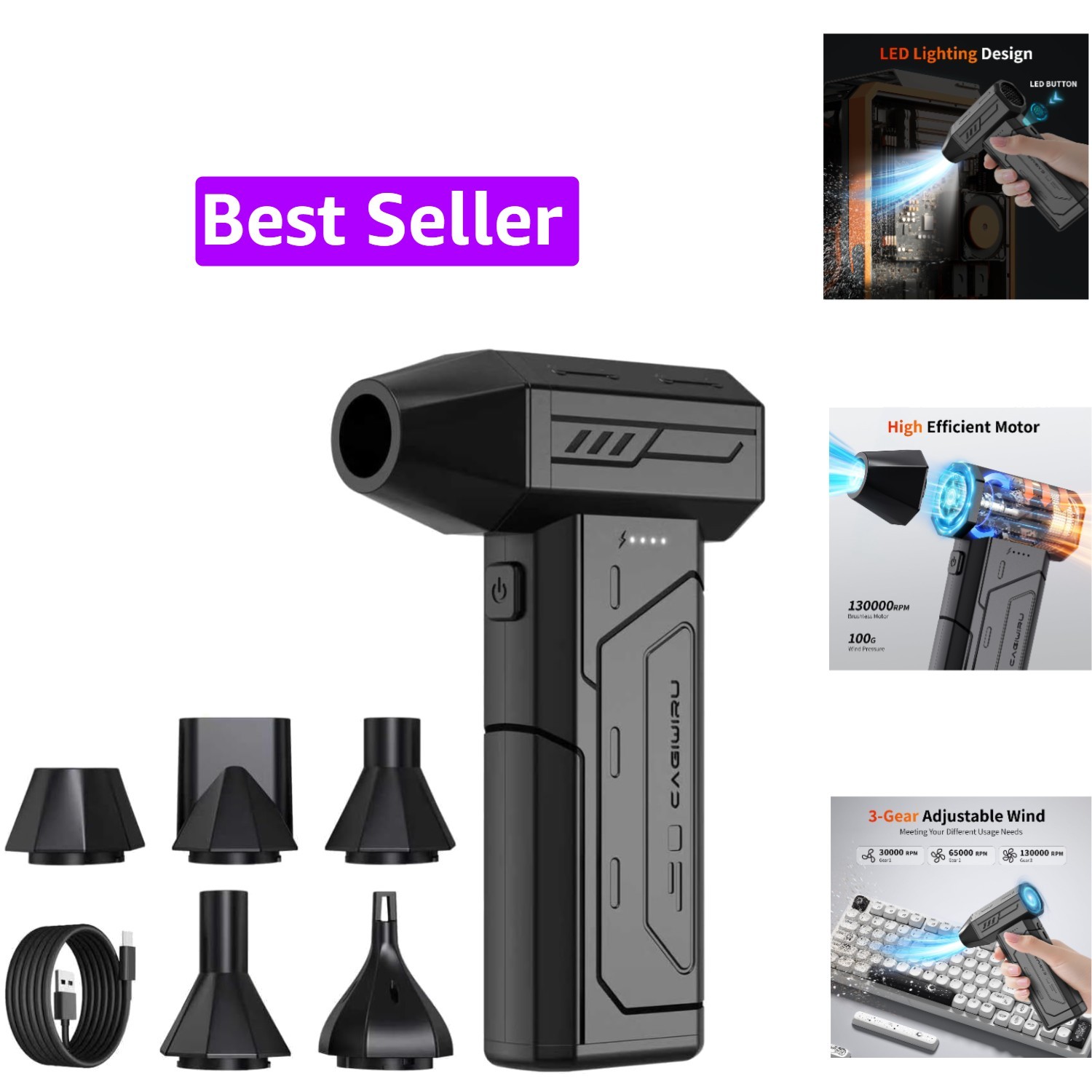 Compressed Air Duster,130000RPM Super Power Cordless Air Duster,Rechargeable ...