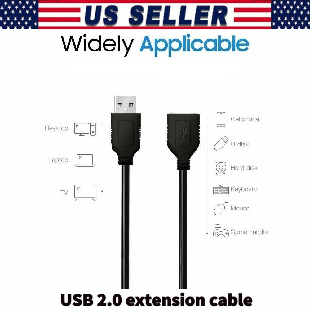 High-Speed USB-USB Extension Cable USB 2.0 Adapter Extender Cord Male/Female LOT