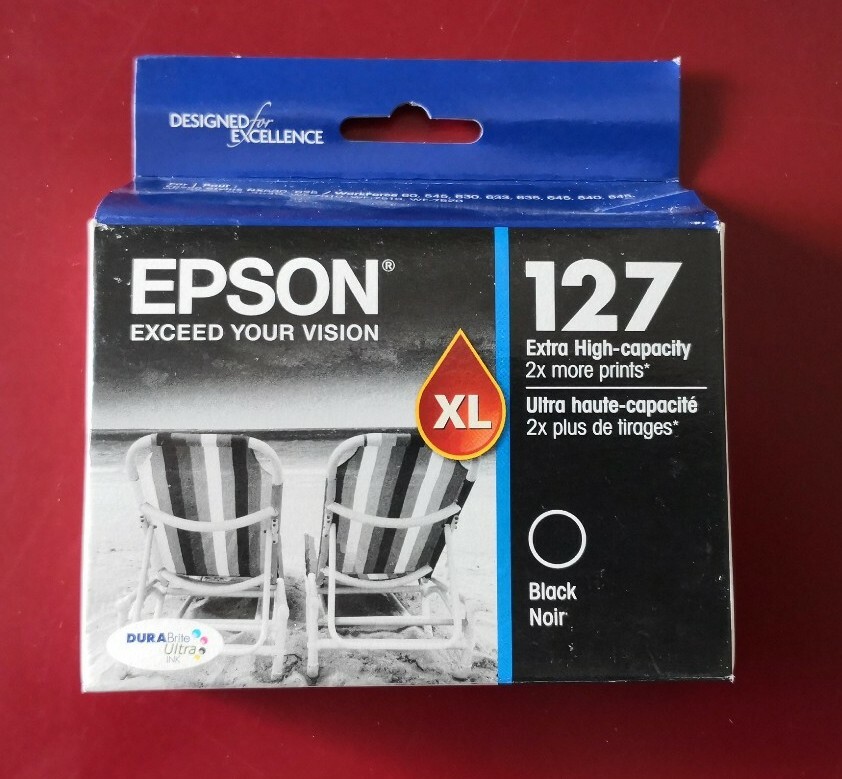 05-2021 NIB GENUINE Epson Ink 127 T1271 BLACK workforce 545 630 645 NX530 NX625