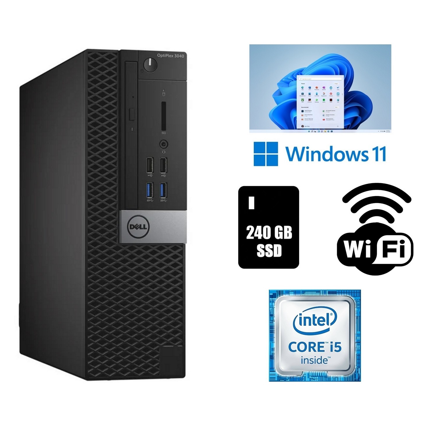 Dell OptiPlex 3040 Core i5 Desktop Computer 16GB RAM 240GB SSD Wi-Fi Windows 11