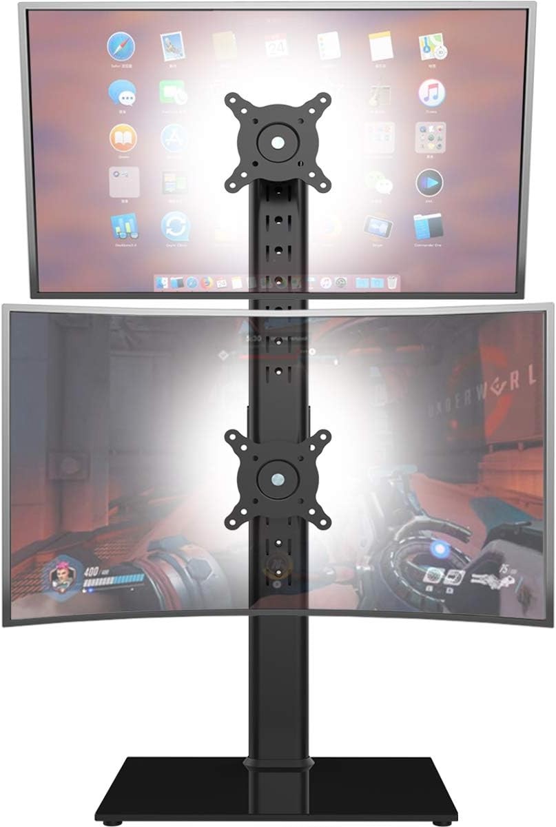 Adjustable vertical dual monitor stand desk riser mount frame