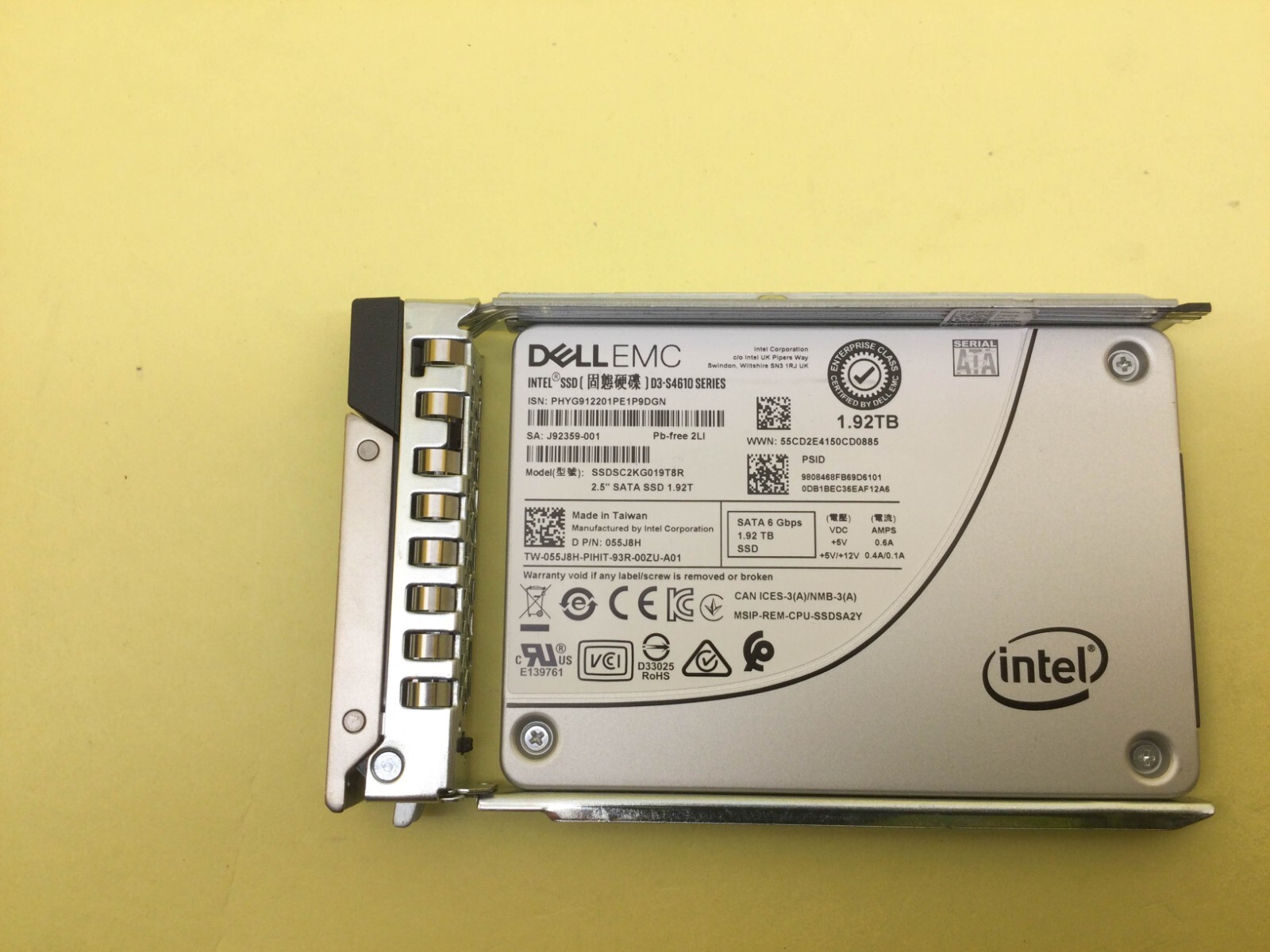 55J8H Dell 1.92TB SATA 6Gb/s 2.5" Mixed Use SSD 055J8H SSDSC2KG019T8R w/G14