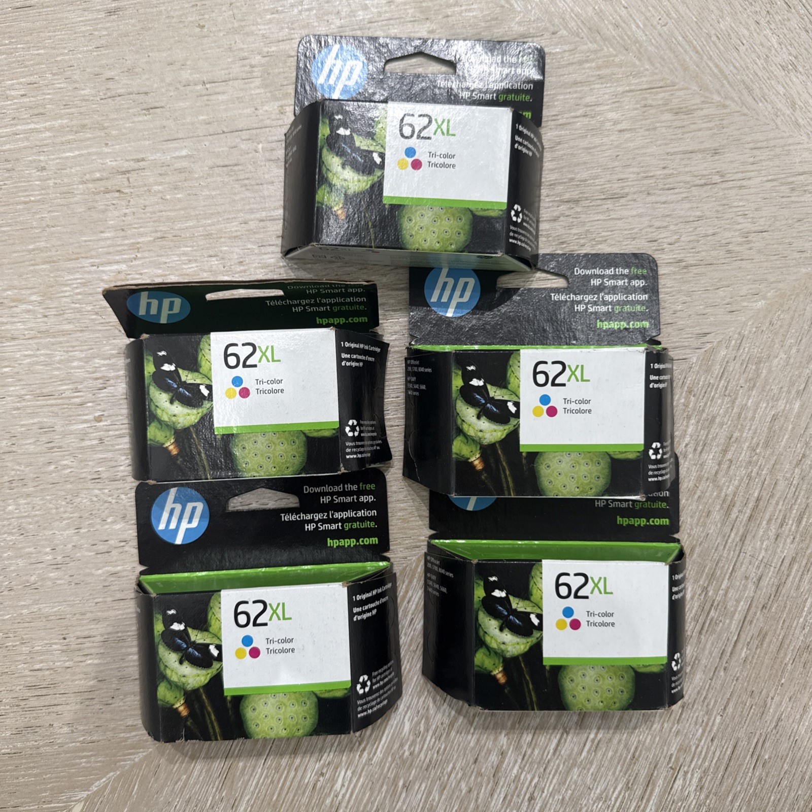 NEW Original HP 62 XL Tri Color Ink Catridge OEM Lot of 5 - Exp 2024