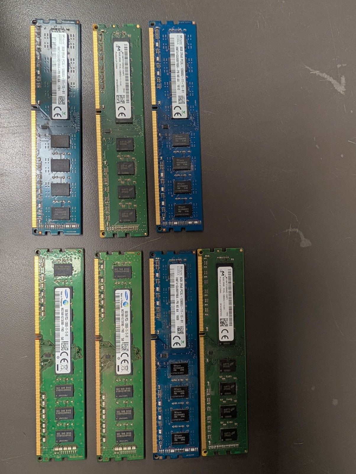 Lot of 7 x 8GB PC3L-12800U (DDR3-1600) UDIMM RAM Memory Modules
