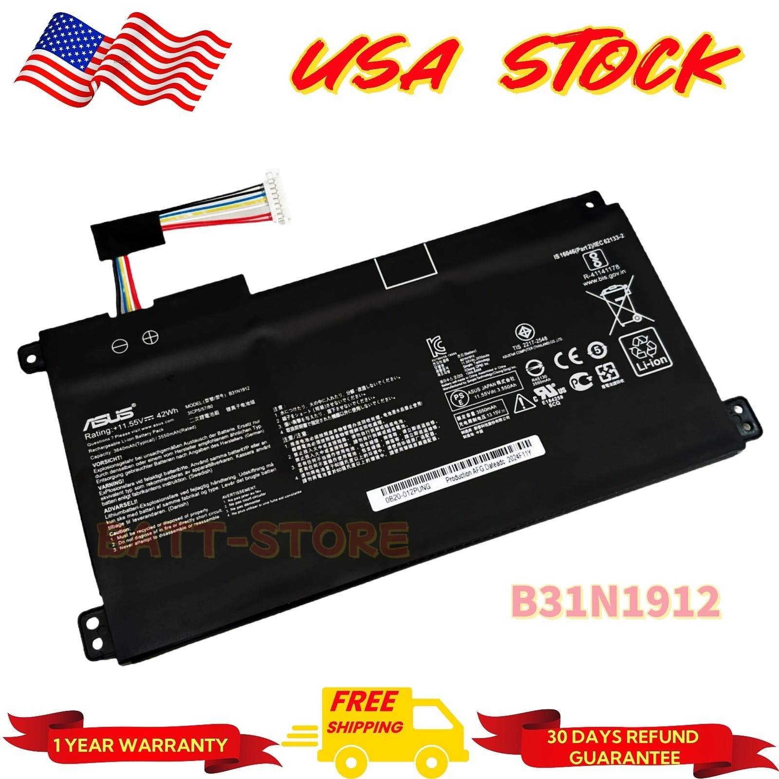 42Wh B31N1912 Genuine New Battery for ASUS VivoBook 14 L410MA E410MA E510MA