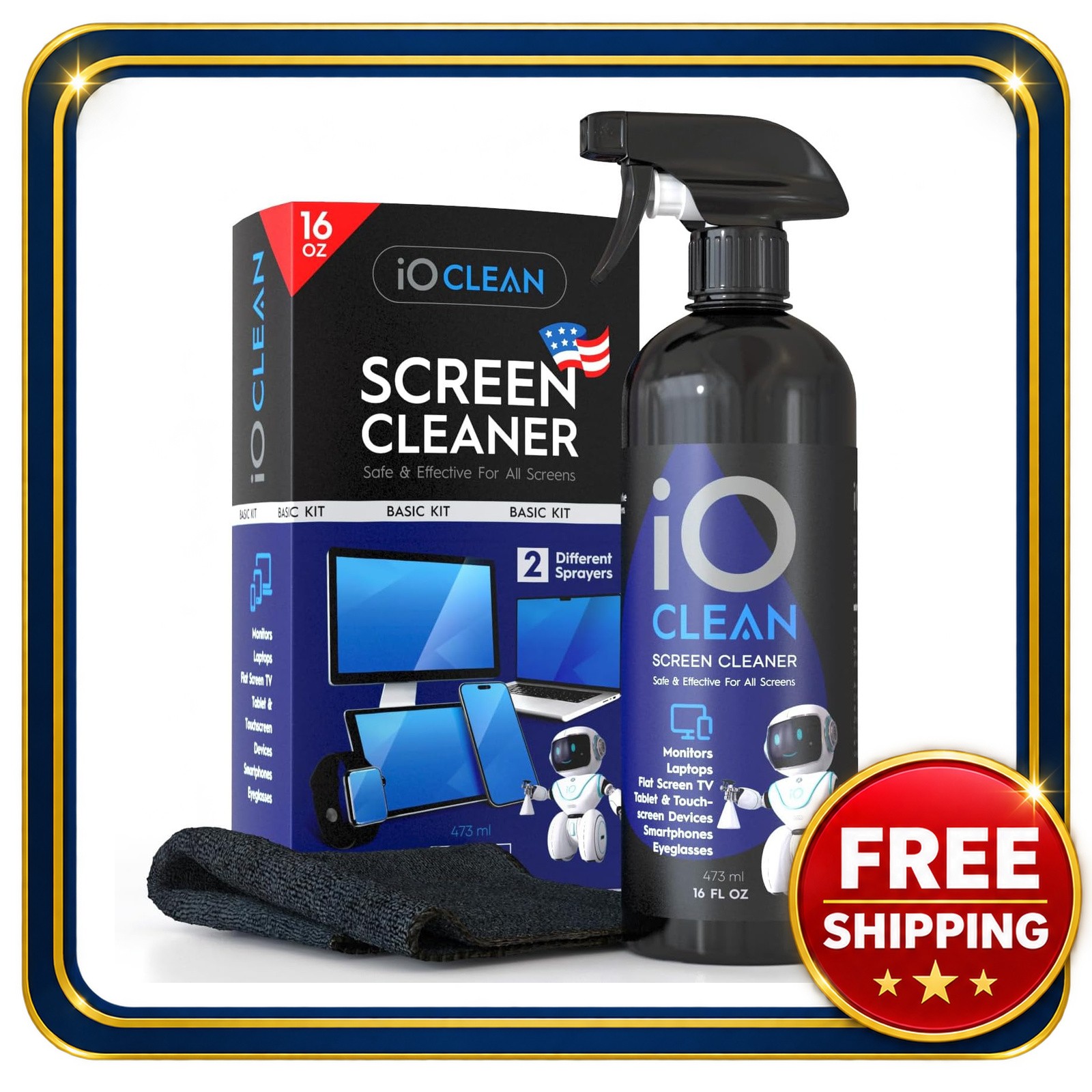 Screen Cleaner Spray and Cloth Kit for LCD LED OLED Devices