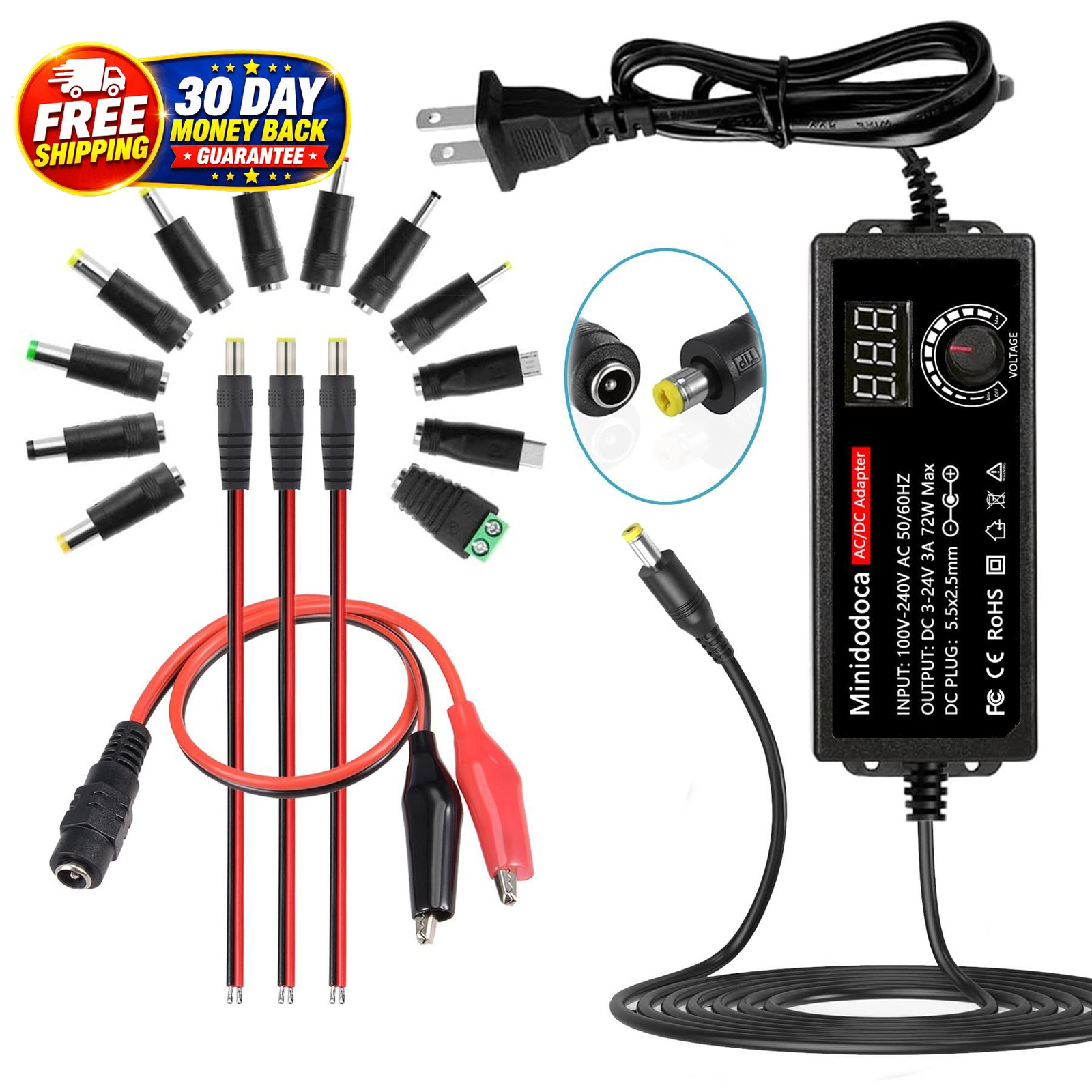 72W Power Supply Adjustable 3V ~ 24V Variable Universal Switching AC/DC Adapter