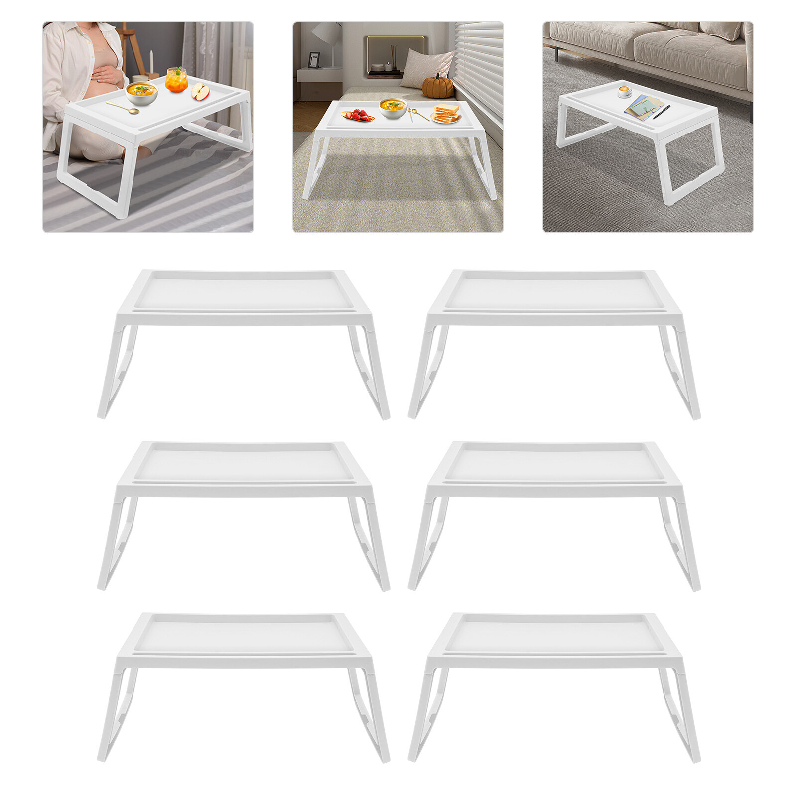 6 Pack Bed Tray Tables Breakfast Trays Serving Tray Bed Laptap Desk White
