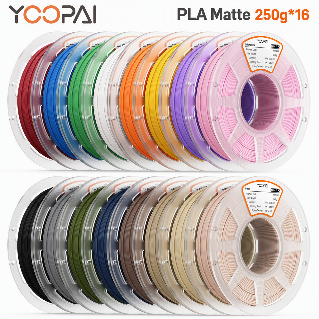 YOOPAI PLA Matte Filament 16x250g Multicolor with Spool for Bambu Lab 1.75mm