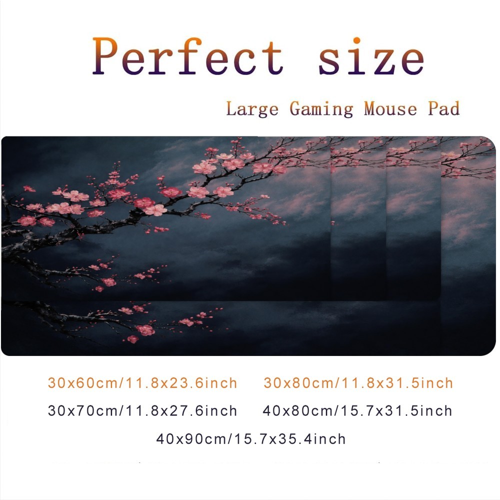 Gaming Mouse Pad Featuring a Cherry Blossom Pattern, Large Extended Size, Non-