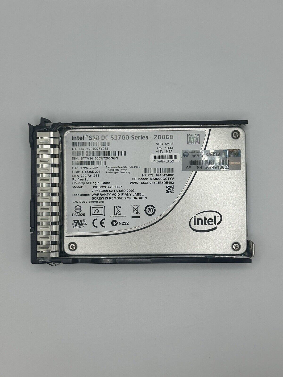 HP 691864-B21 Intel DC S3700 200GB 6G MLC SFF 2.5-inch SATA SC SSD 691842-002
