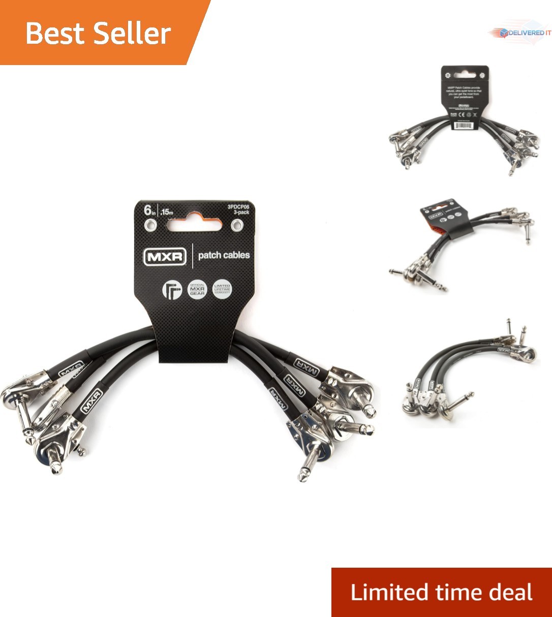 Patch Cable 6 in 15 cm 3 Pack Flat Right-Angle Connectors for Musical Instrum...