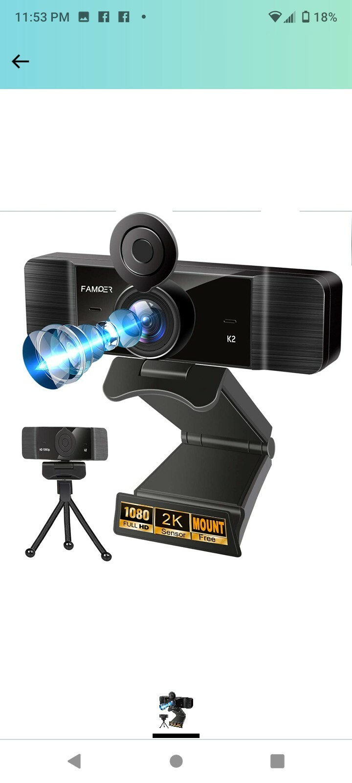 FAMPER Pro Smart Webcam, Full HD 1080P Web Camera with Dual Built-in Mics &...