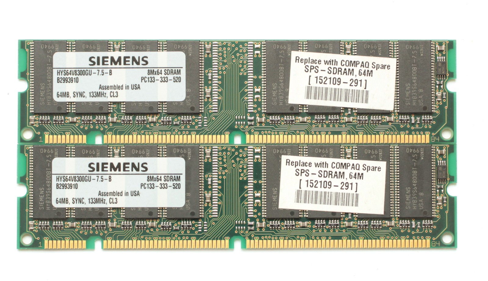 Lot of SIEMENS 2x64MB - SDRAM PC-133 memory - DIMM 168pin - 128MB - TESTED