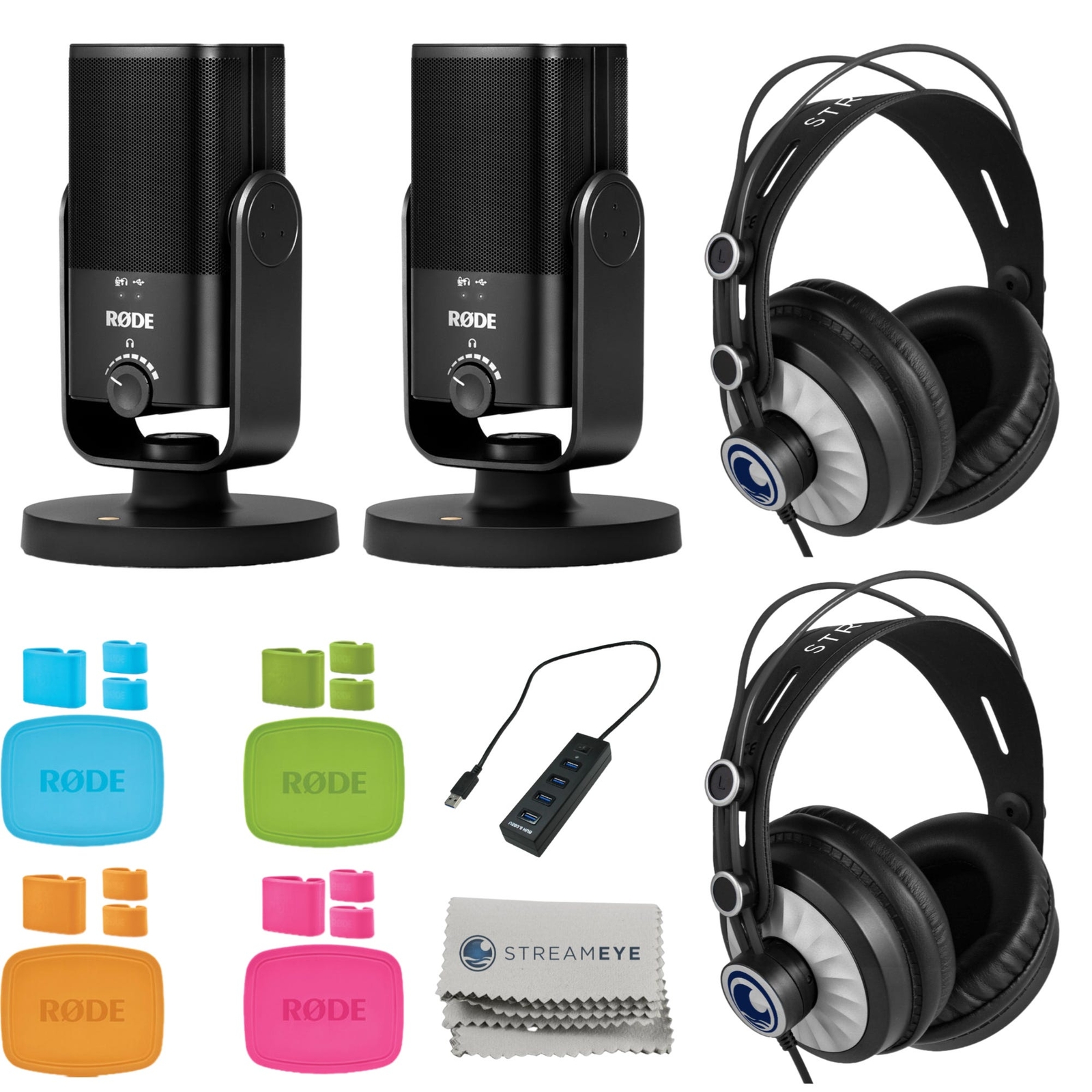 Rode NT-USB Mini USB Microphone Bundle with 2x Closed-Back Studio Headphones, 4-