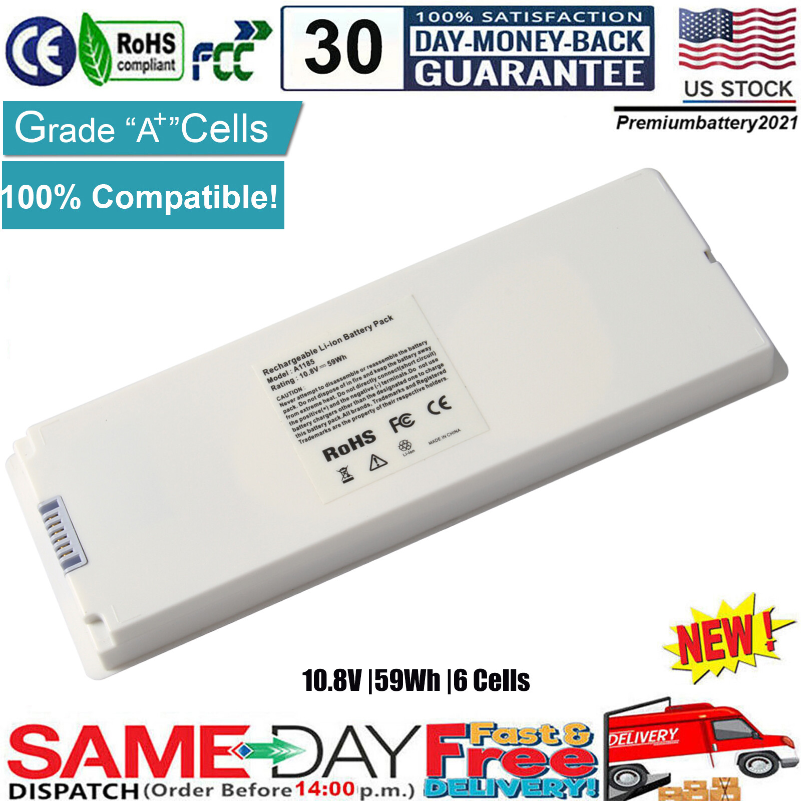 Battery For Apple MacBook 13" A1185 A1181 MA566 MA561 (2006 2007 2008 2009) US