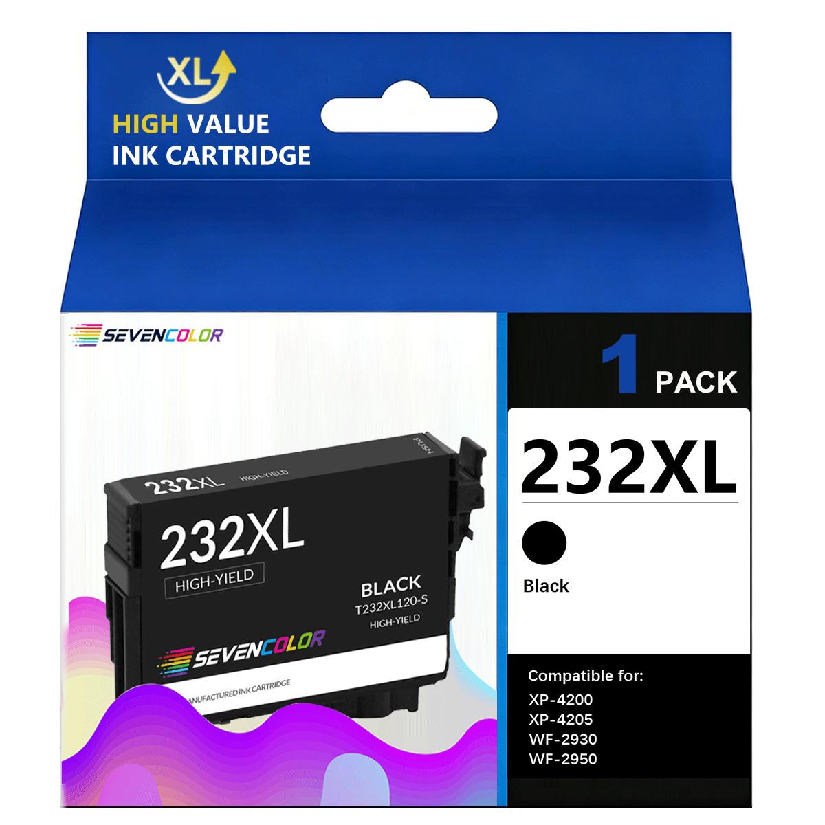 1Pack 232 Ink High Capacity Black Cartridge Works with WF-2930 ,2950 and XP-4200