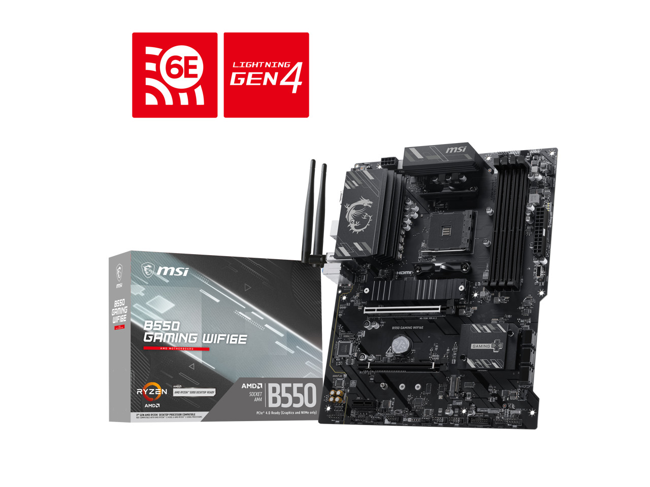MSI B550 GAMING WIFI6E AM4 AMD B550 SATA 6GB/S 1G LAN DDR4 M.2 Wi-Fi 6E ATX Moth