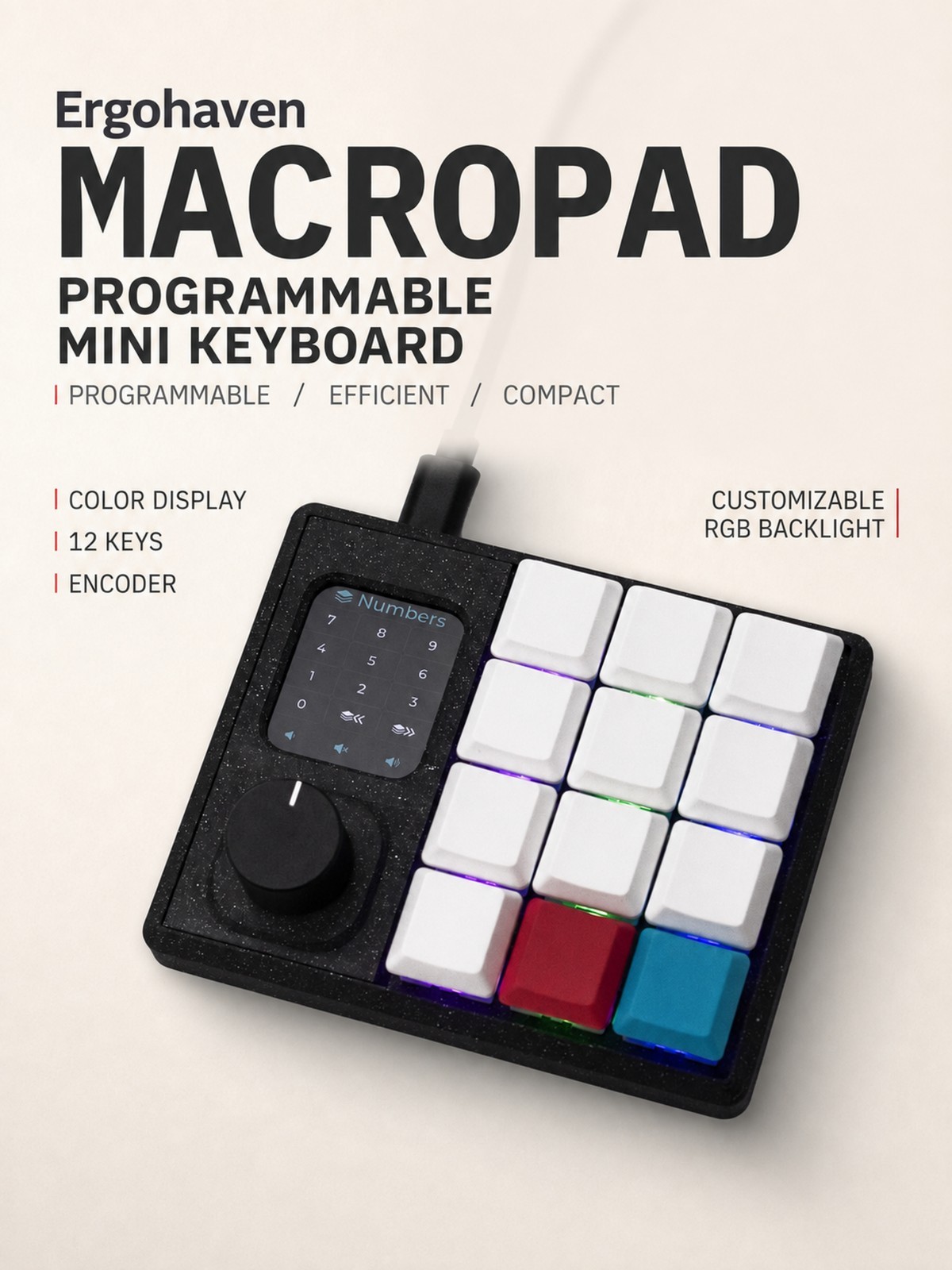 Ergohaven Macropad Programmable 12-Key Mechanical Macro Keypad with IPS Display