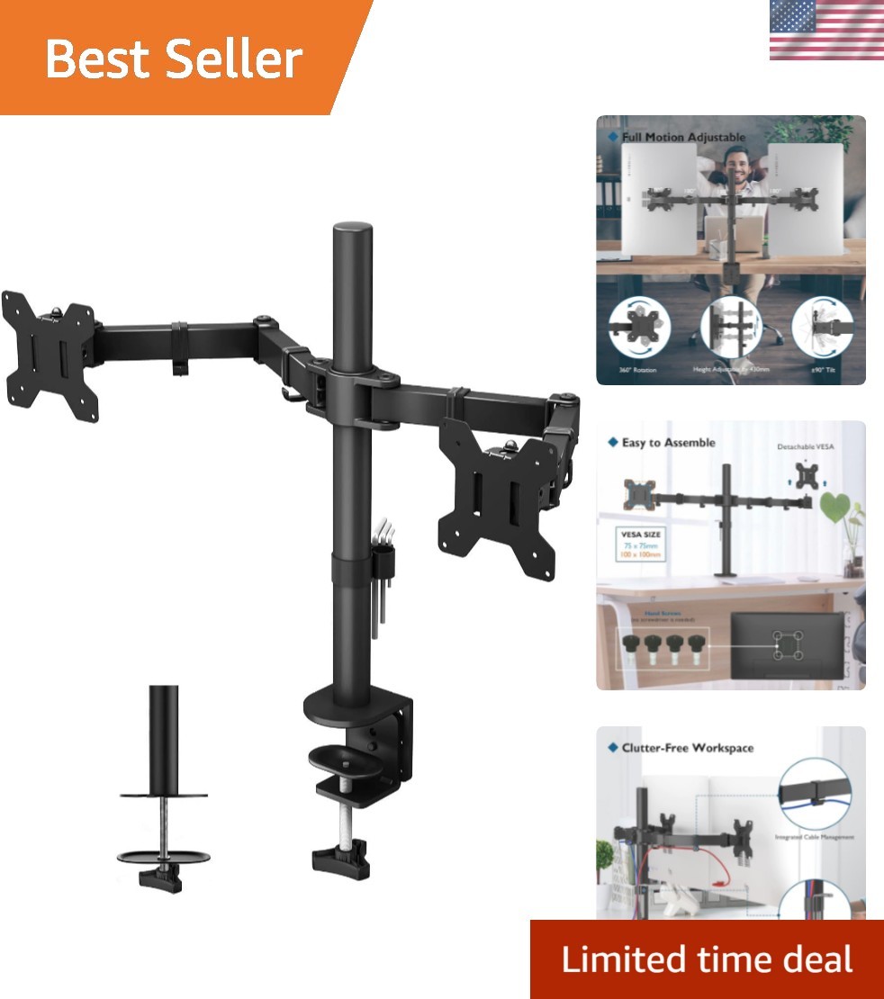 Dual Monitor Desk Mount for 13–27 Inch Screens - Full Motion Flexibility