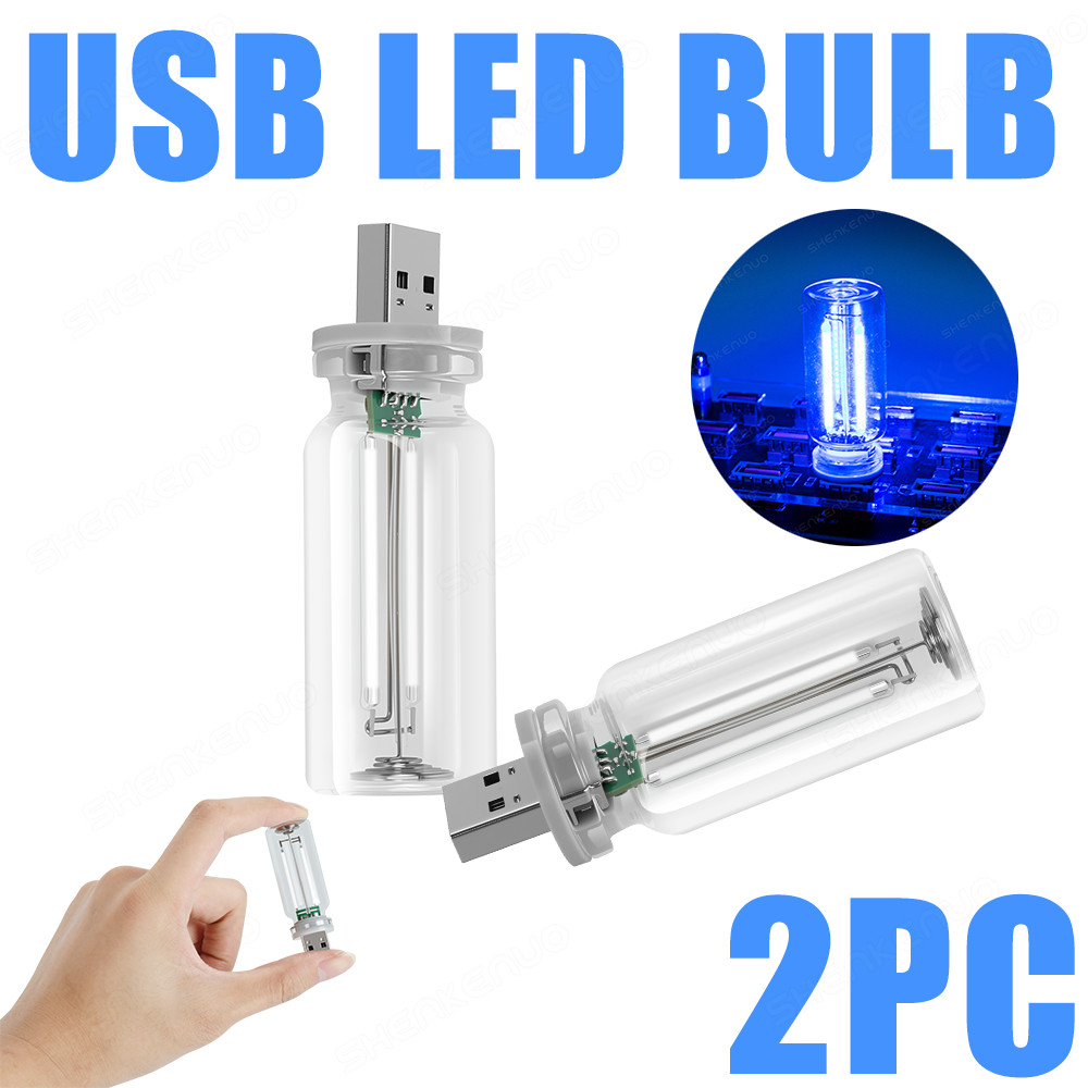 2x USB Glass Bottle Atmosphere Night Light &Touch Switch Dimmable LED Blue Bulbs