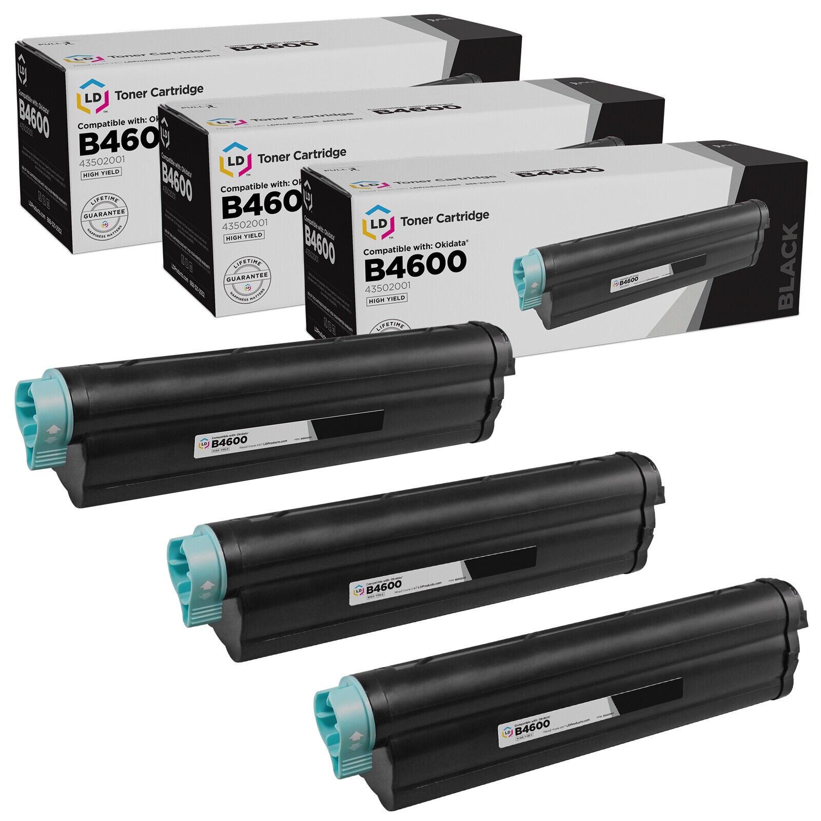 LD  Comp Okidata 43502001 Set of 3 HY Black B4550 B4550n B4600 B4600n PS