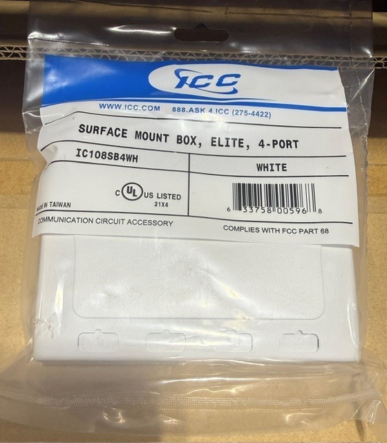 ICC IC108SB4WH Elite 4-Port Surface Mount Box White Modular Voice Data