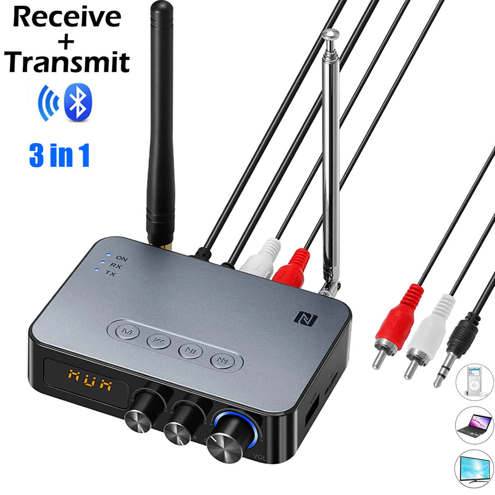 3in1 Bluetooth 5.1 Transmitter Receiver Wireless NFC to RCA Stereo Audio Adapter