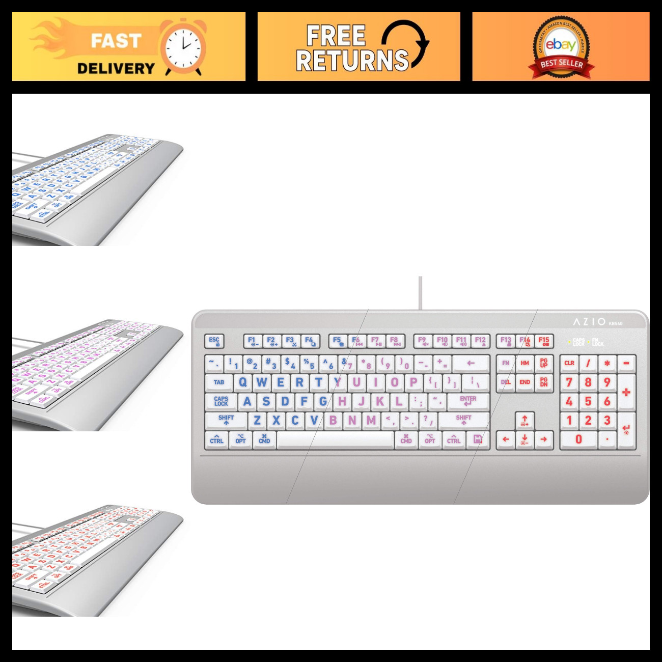 Large Print LED Wired USB Keyboard - Washable, Waterproof, MAC Compatible