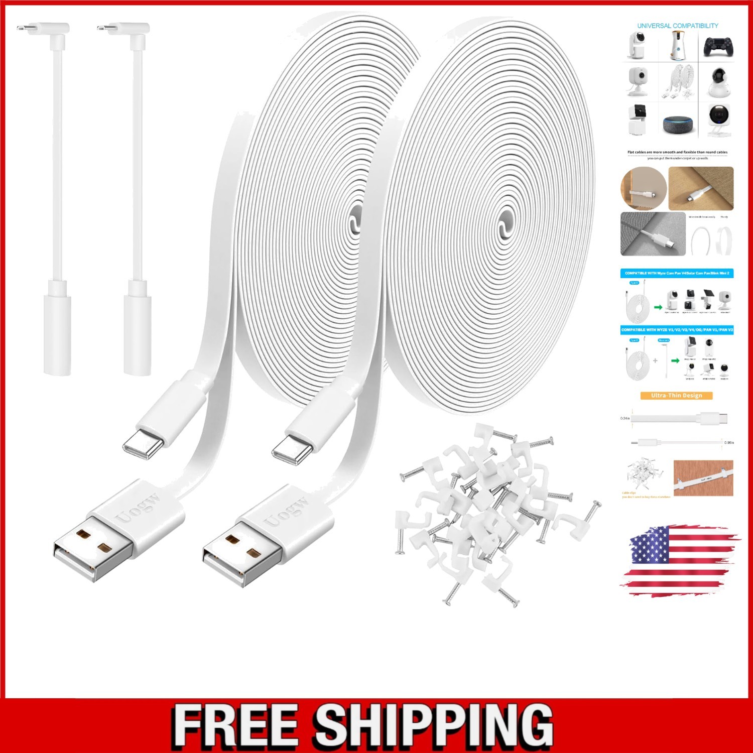 Versatile 25ft Extension Cable for Wyze Cam, Blink & Nest Cam - 2 Pack