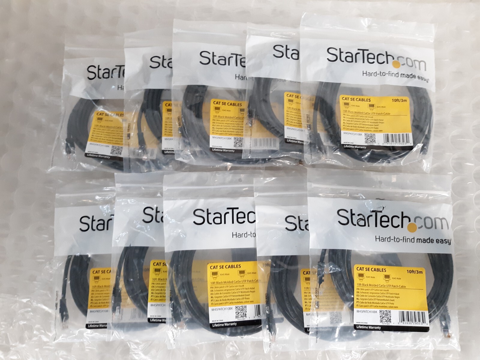 Lot of 10 Startech.com CAT 5E 10ft/3m Cables NEW *SEALED*