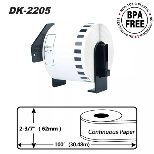 50x Compatible With Brother Labels DK-2205 Continuous Label 2 3/7"x100'