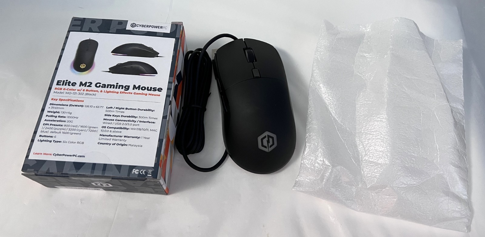 Cyberpower PC Gaming Mouse New Open Box Elite M2 Gaming Mouse 6 Button 6 Color